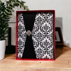 NEW Wedding Memory Book Gift Keepsake Black & White Fabric w/Rhinestone.…